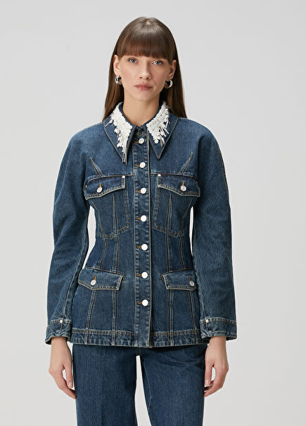 Blue Embroidered Denim Jacket