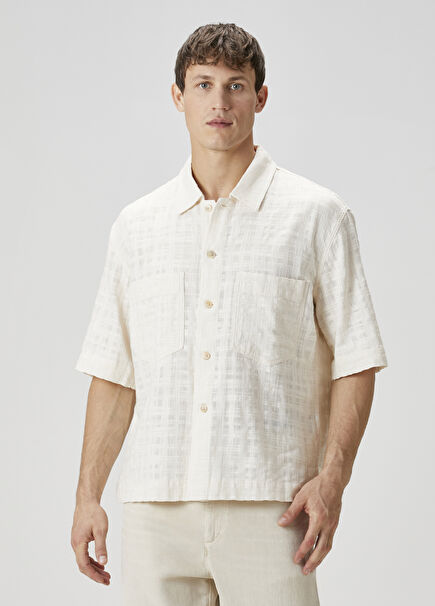 Off-White Embossed Short-Sleeved Linen Shirt