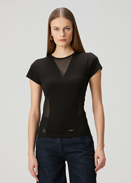 Black Transparent Detailed T-Shirt