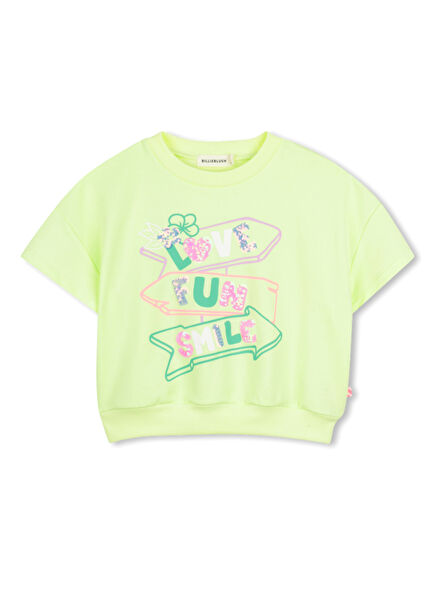 Yellow Green Graphic Print Girls Sweatshirt