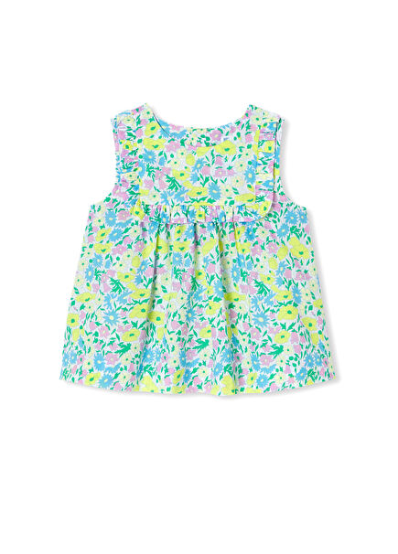 Renkli Çiçek Desenli Kolsuz Kız Bebek Bluz