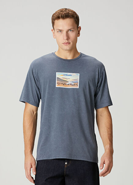 Relaxed Mavi Fotoğraf Baskılı T-shirt