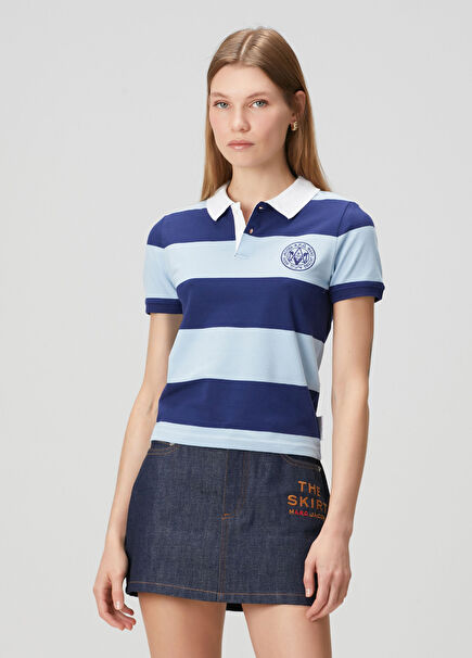 Navy Blue Striped Polo T-Shirt