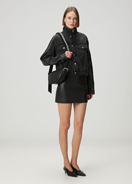 Siyah Mini Deri Etek