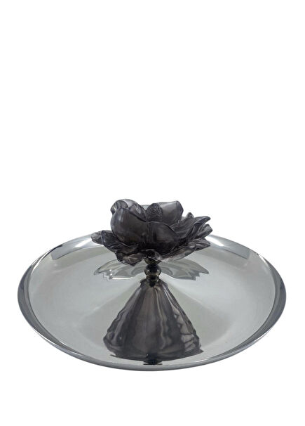 Füme Çiçekli L Gümüş Kaplama Sunum Kasesi