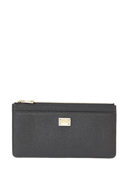 Black Logo Detailed Womens Leather Wallet