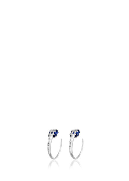 Deep Blue Rhodium Plated Blue Zircon Stone Women's Hoop Earrings