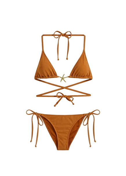 Caramel Heat Turuncu Üçgen Boyundan Bağlamalı Kadın Bikini Takımı