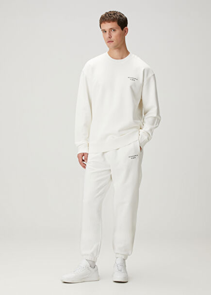 Beyaz Beli Kordonlu Jogger Eşofman Altı