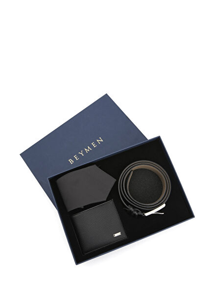 Black 3 Pieces Men's Leather Accessory Set
