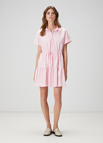 Pembe Çizgili Mini Elbise