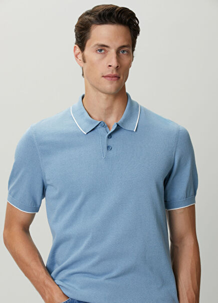 Blue Basic Short Sleeve Polo Sweater