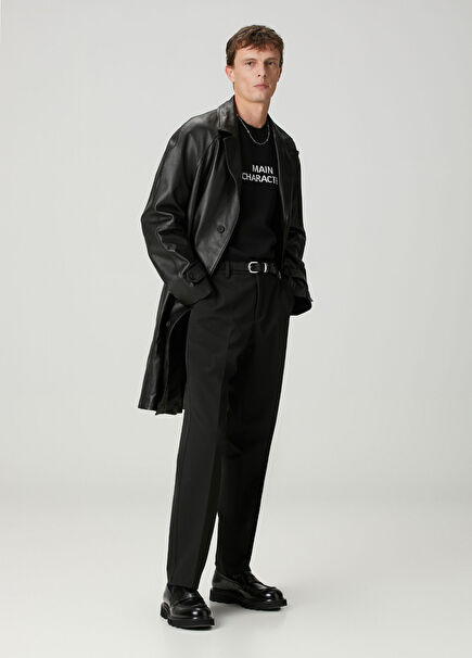 Black Leather Overcoat