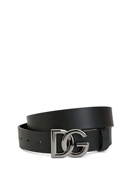 black logo buckle Men's leather belt