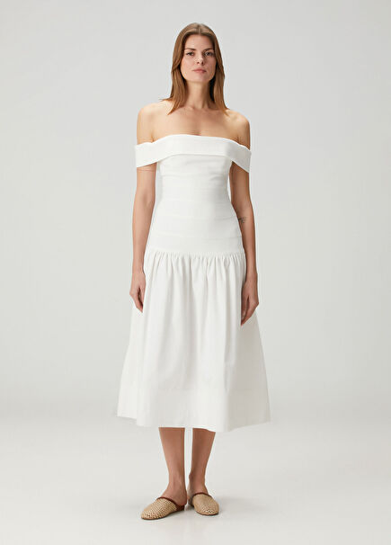 White Off-Shoulder Midi Dress