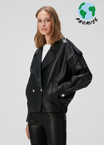 Black Double-Breasted Leather Jacket