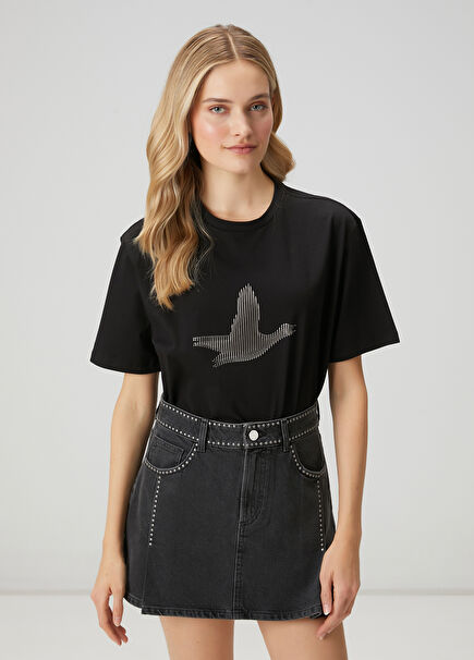 Siyah Çizgili Logolu T-shirt