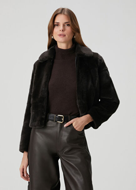 Saye Gri Shearling Dokulu Ceket