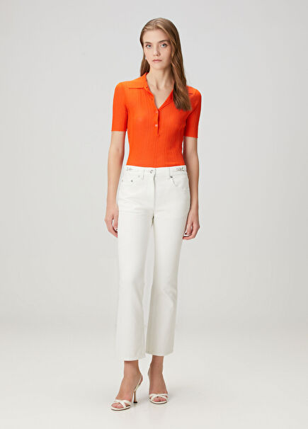 Kırık Beyaz Jean Pantolon