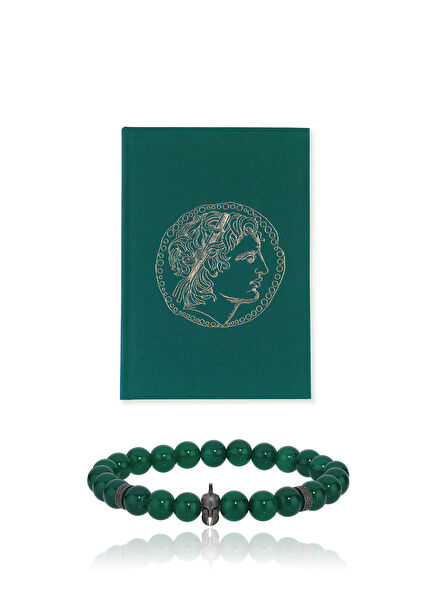 Marcus & Helmet Yeşil Akik Bileklik ve Defter Erkek Hediye Seti
