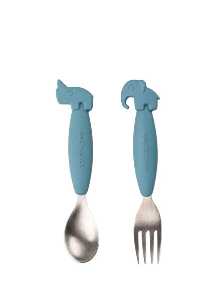 Friends Blue Silicone Steel Unisex Kids Fork and Spoon Set