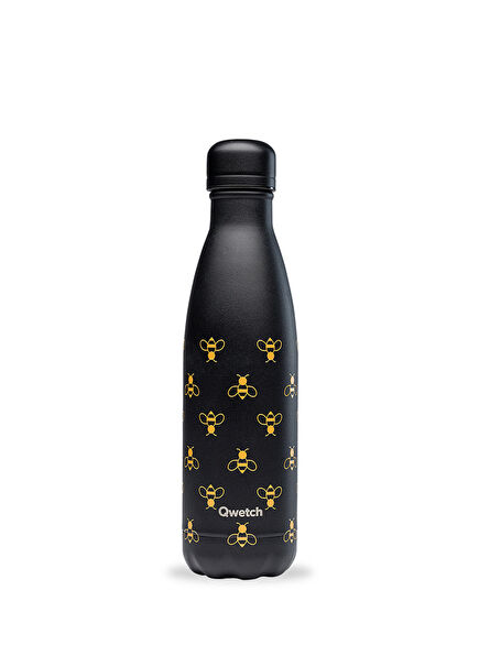 QD2322 Bee Pattern Insulated Black Thermos Bottle 500 ml
