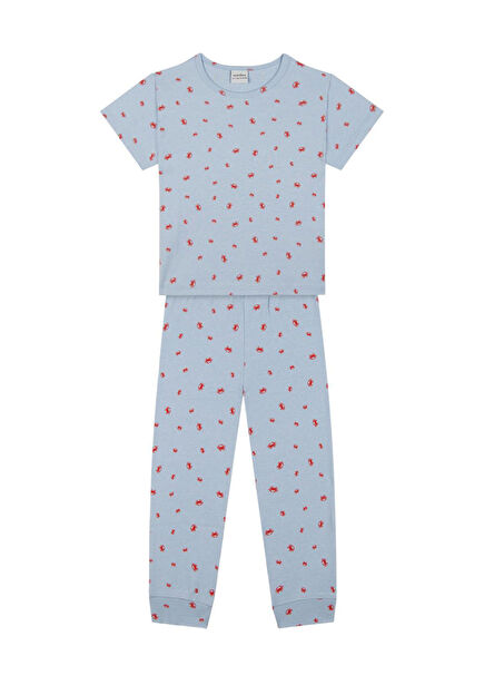 Yengeç Ailesi Mavi Kısa Kollu Erkek Çocuk Pijama Takımı