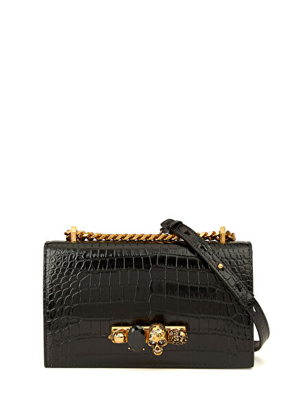 Jewelled Satchel Siyah Kadın Deri Omuz Çantası