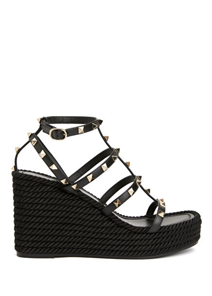 Rockstud Siyah Kadın Deri Espadril