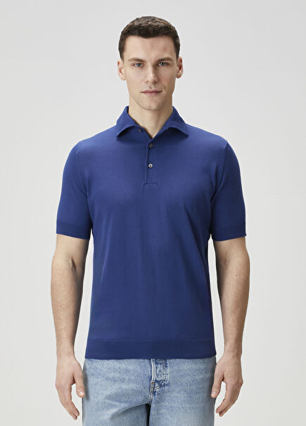 Koyu Mavi Polo Yaka Kısa Kollu Triko