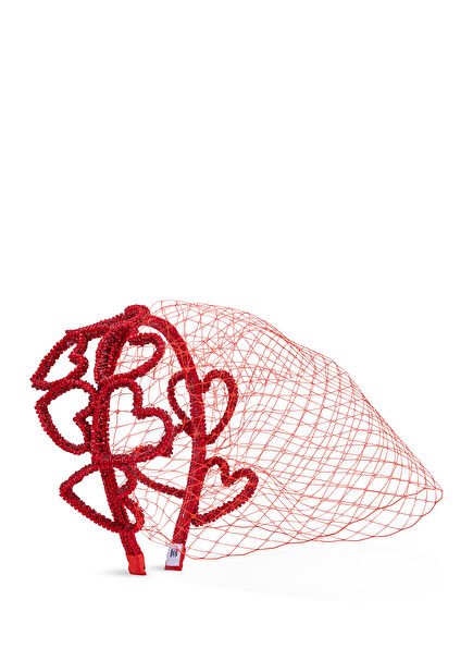 Heart Voi Women's Hair Accessory with Red Crystal Stone and Mesh