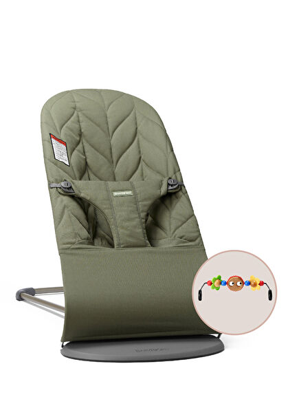 Bliss Petal Dark Green Cotton Rocking 3 Stage Baby Bouncer With Toy