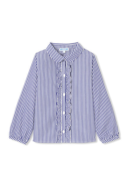 Mavi Beyaz Çizgili Poplin Kız Çocuk Gömlek