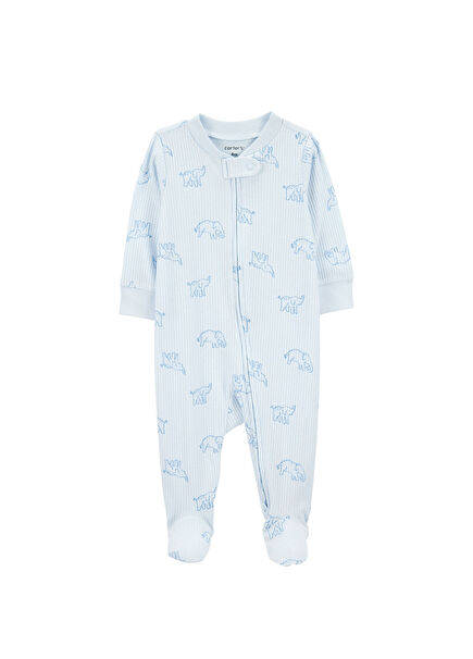 Mavi Fermuarlı Uzun Kollu Kız Bebek Uyku Tulumu