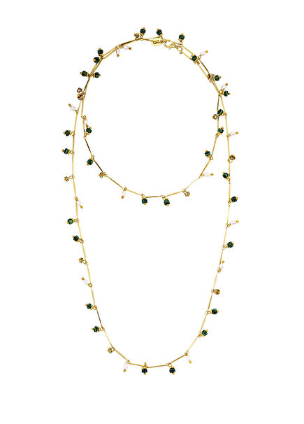 Dancing Disco Malahit Sparkle Uzun Altın Kaplama Kadın Kolye