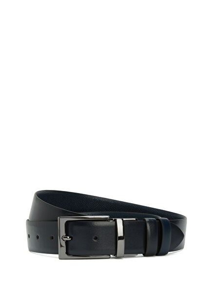Navy Blue Men's Leather Belt