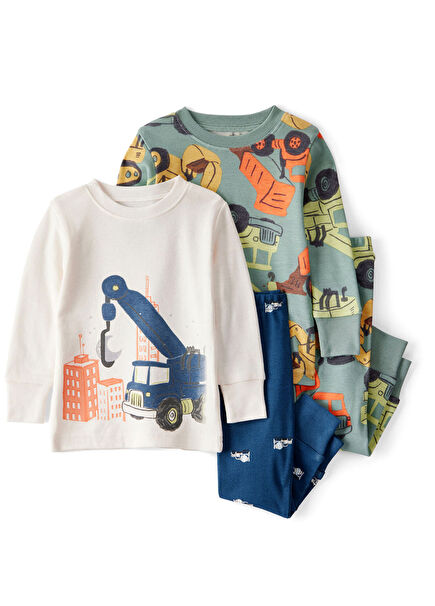 Yeşil Baskılı Pamuklu Erkek Bebek 4'lü Pijama Seti