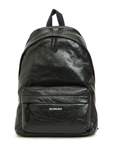 Explorer Black Men's Leather Backpack