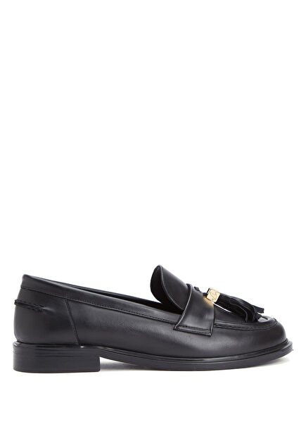 Black Tassel Women's Leather Loafers