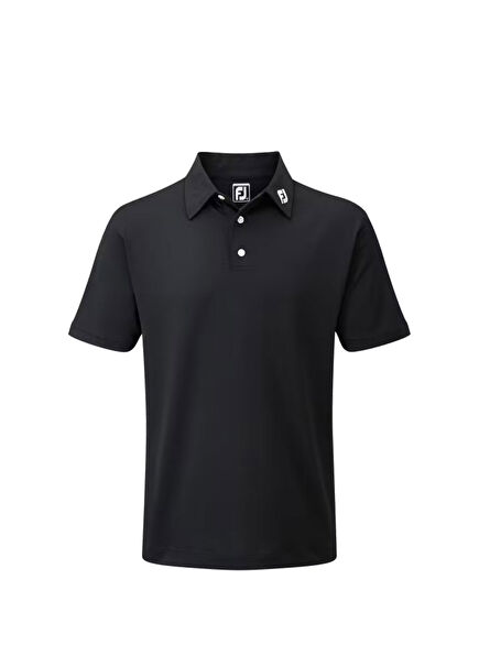 Stretch Pique Solid Black Polo Neck Men's Golf T-Shirt 91822