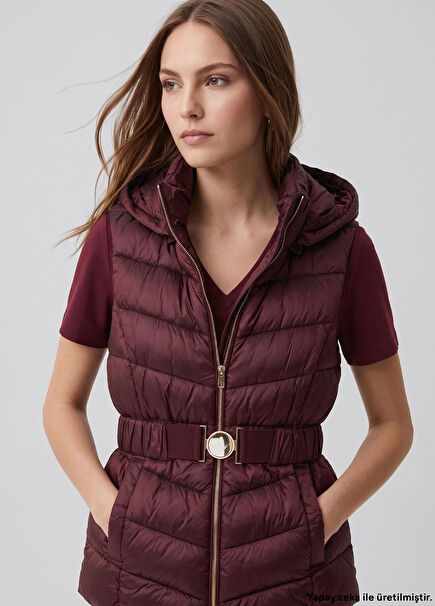 Plum Lock Belt Detail Puff Vest