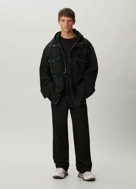Black Hooded Denim Outer Shirt