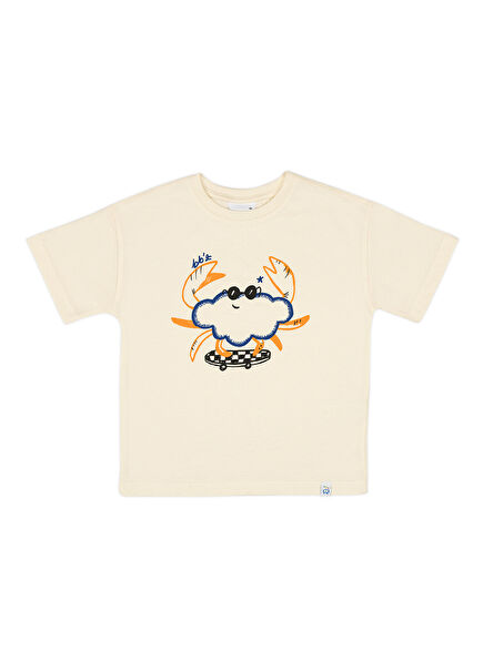 Cool Funny Crab Baskılı Ekru Kısa Kollu Erkek Çocuk T-Shirt