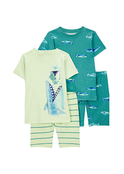 Renkli Kısa Kollu Erkek Çocuk 4'lü Pijama Set