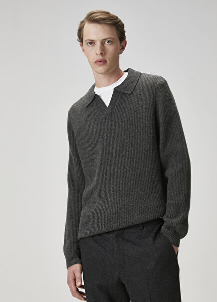 Grey Melange Cashmere Blend Sweater