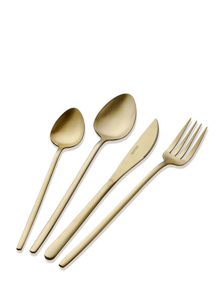 Giallo Mat Gold Çelik 6 Kişilik 24 Parça Çatal Kaşık Bıçak Seti