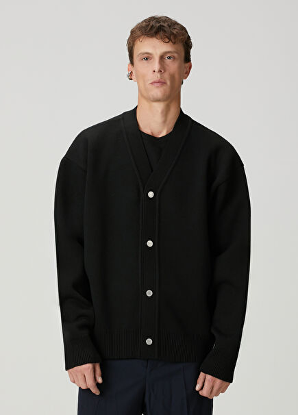 Black Interlock Knit Cardigan