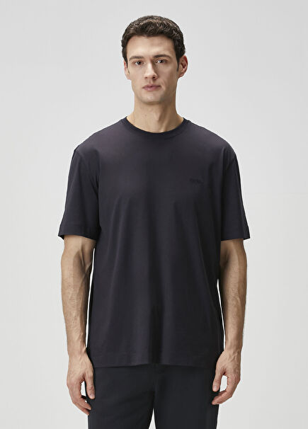 Navy Blue Logo Embroidered T-Shirt