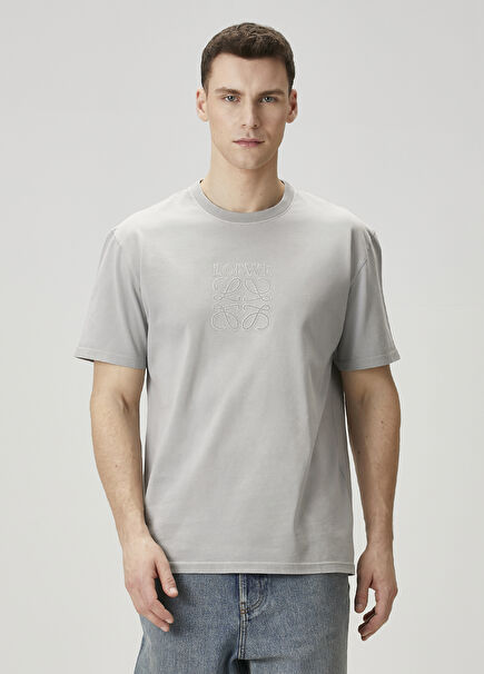 Grey Logo Embroidered T-Shirt