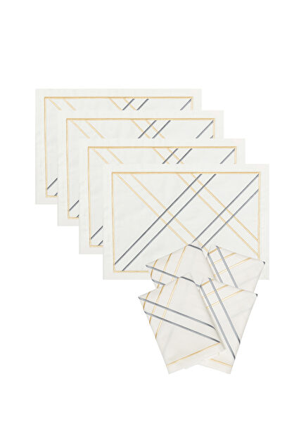 Maya Crown Off-White Satin 4-Piece American Service and Napkin Set